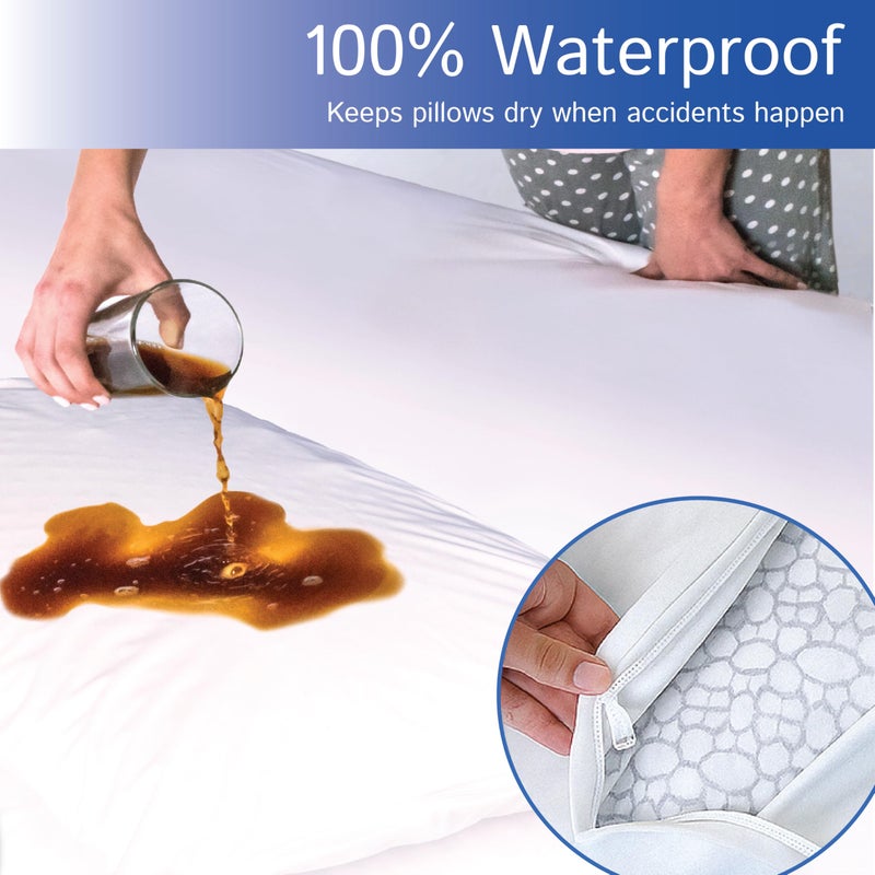 Four Seasons Essentials Queen Size Waterproof Pillow Protectors (Set of 4) â€“ Zippered Allergy Pillowcase Cover Dust Proof Encasement - Image 5